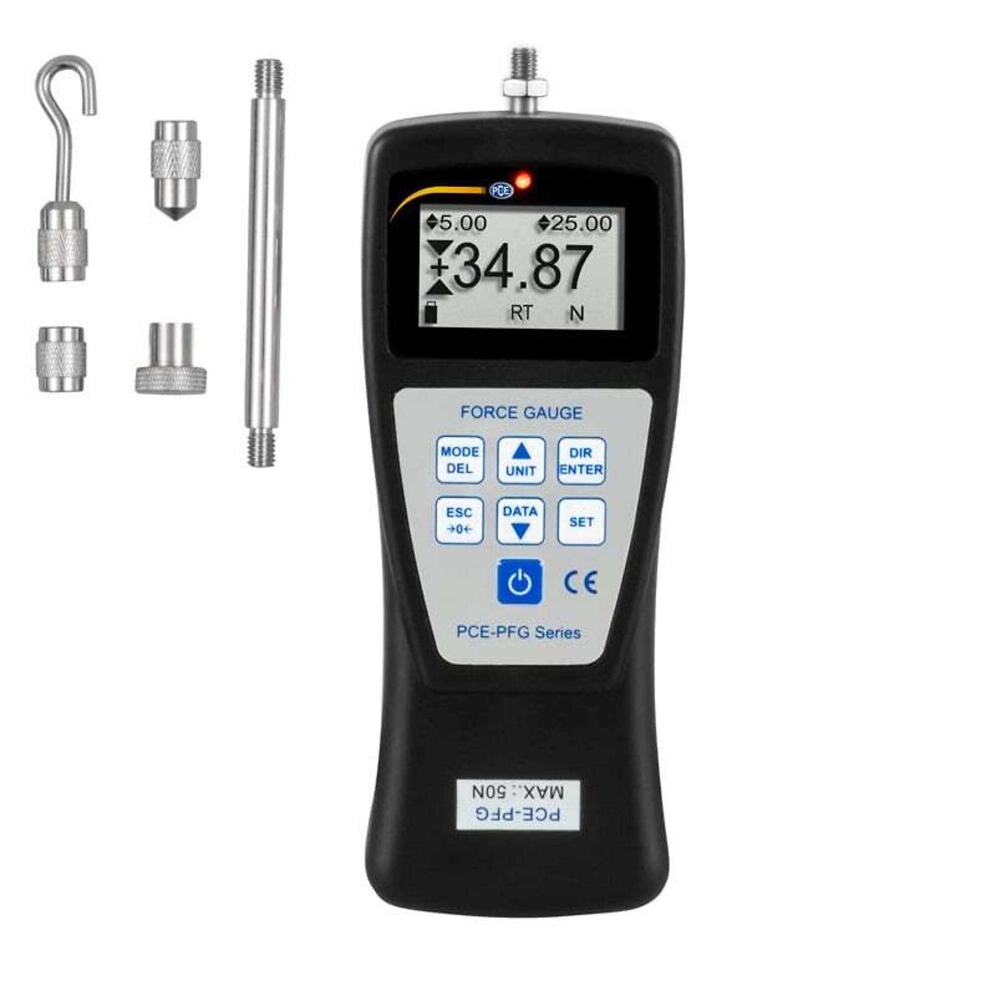 PCE Force Gauge — Digital, 50N Capacity, 5 Hz Sampling Rate, Model# PCE-PFG 50